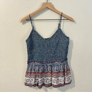 Patrons of Peace Floral Paisley‎ Patterned Smocked Peplum Top Sleeveless Size L